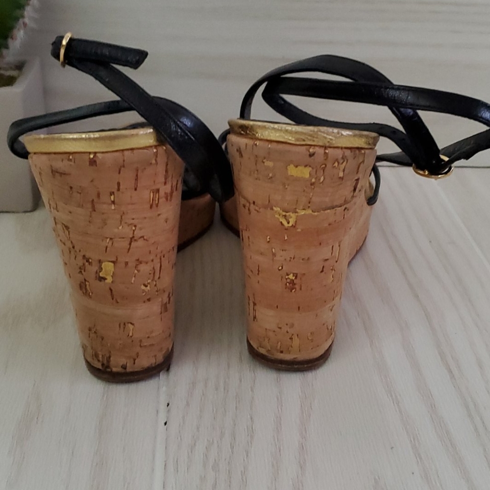 Coach Black Cork Ankle Strap Wedges - Picture 4 of 7